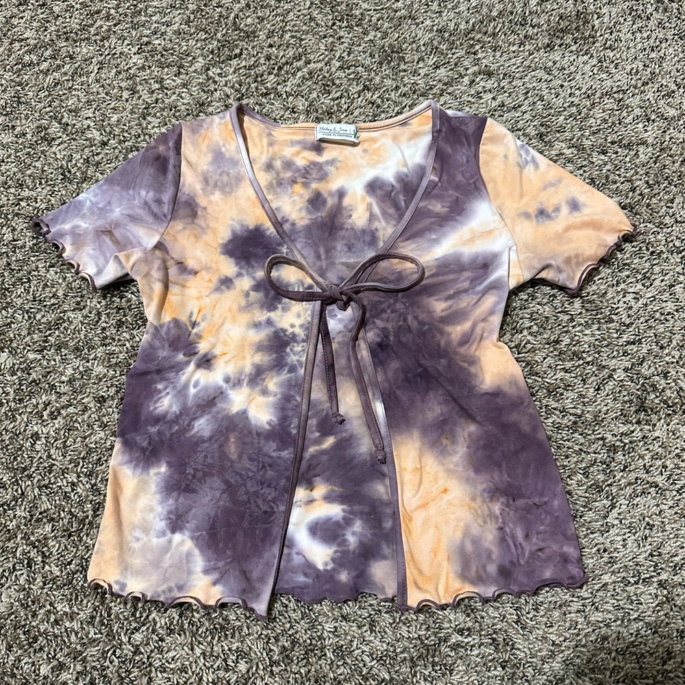 Haley & June Tie Dye Crop Top with Tie Front